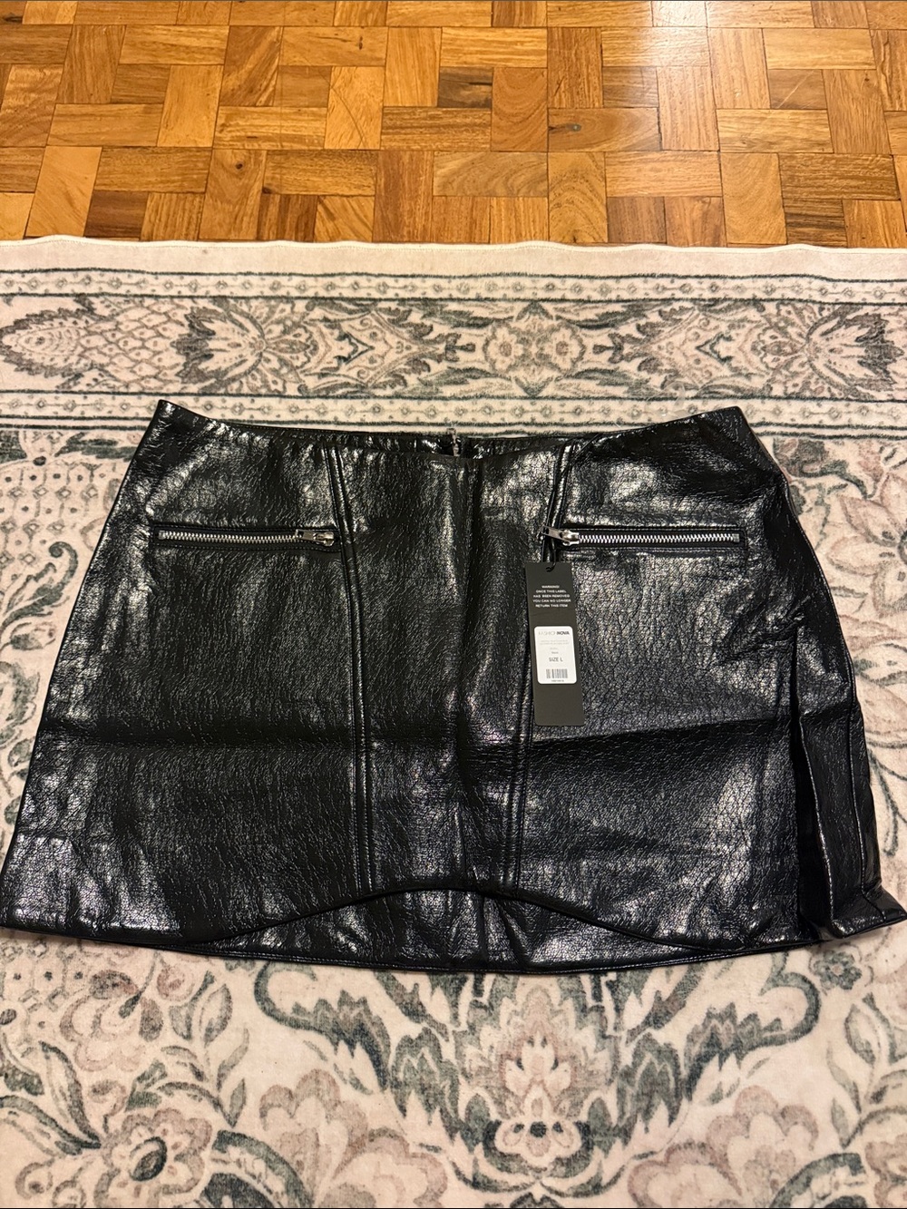 Fashion Nova Black Faux Leather Mini Skirt with Front Zips
